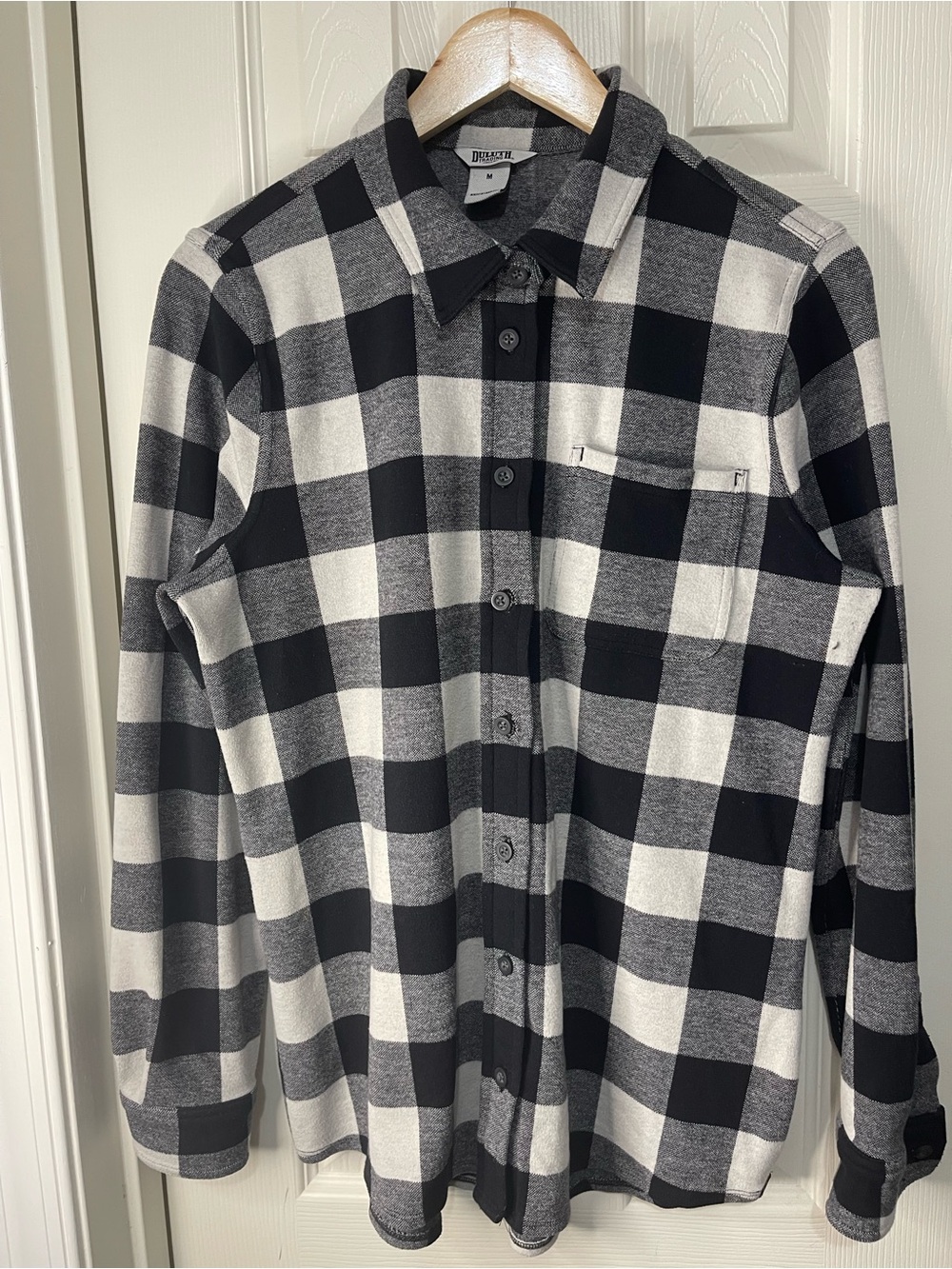 Duluth Trading Co Black White Western Flannel Button Front One Pocket Shirt M